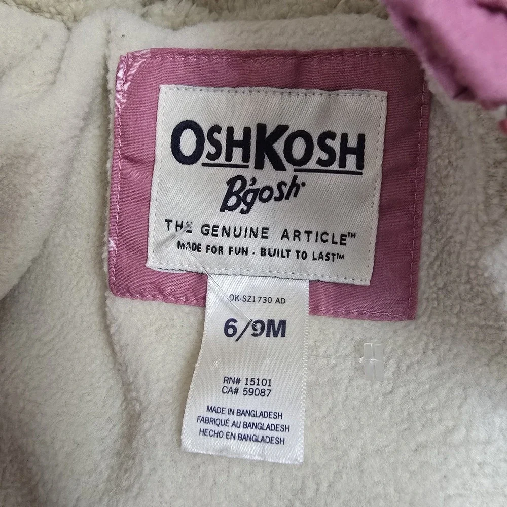 Osh‎ Kosh Bgosh Girl Snow Suit  Pink Butterfly Hand & Feet Covers Sz 6-9 Months